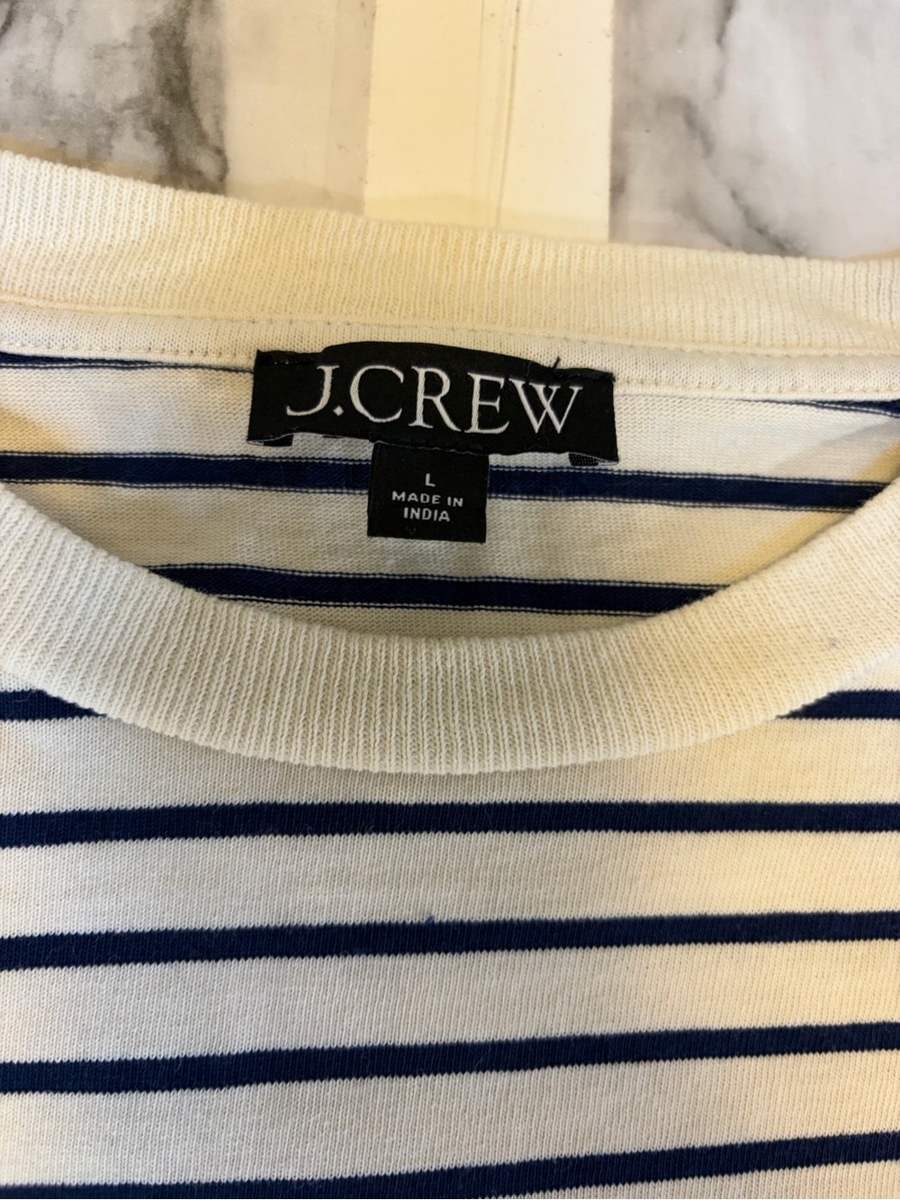J. Crew Navy and White Striped Muscle Tee 100% cotton size L - Picture 2 of 8